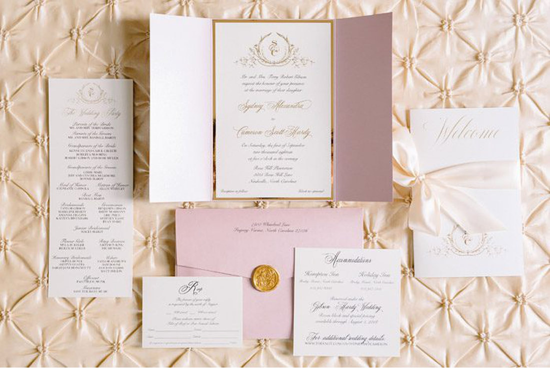 Custom rose wedding invitation suite