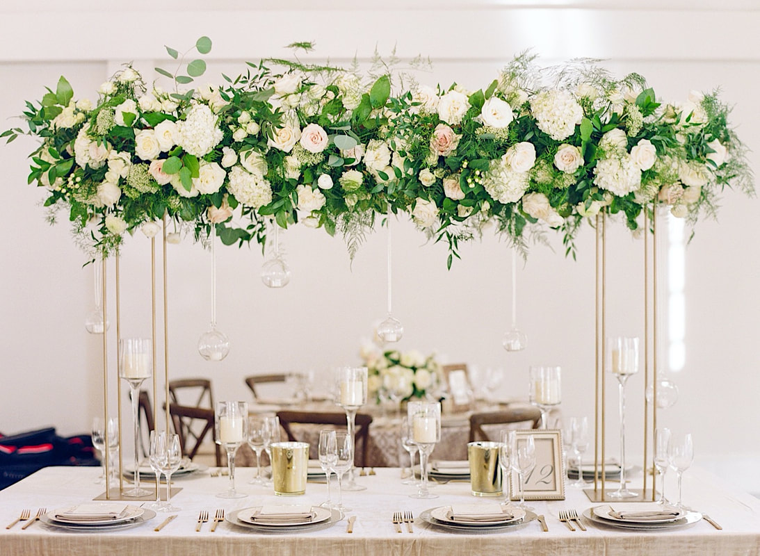 Wedding table scape with signage and florals